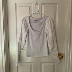 Kohl's White Fitted Ribbed Long Sleeve Blouse